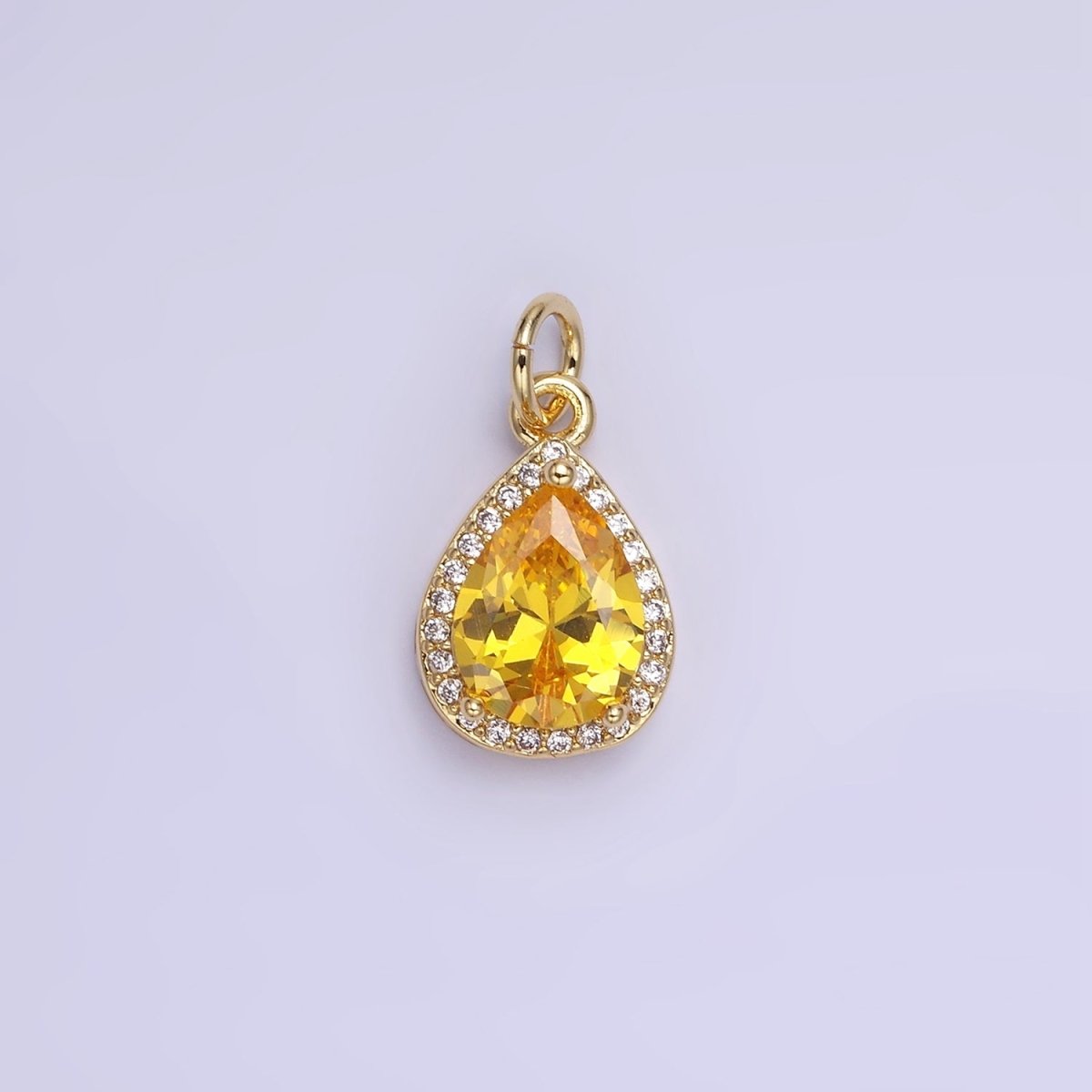 14K Gold Filled Birthstone CZ Teardrop Micro Paved Charm in Gold & Silver | W696 - W703, W751 - W757
