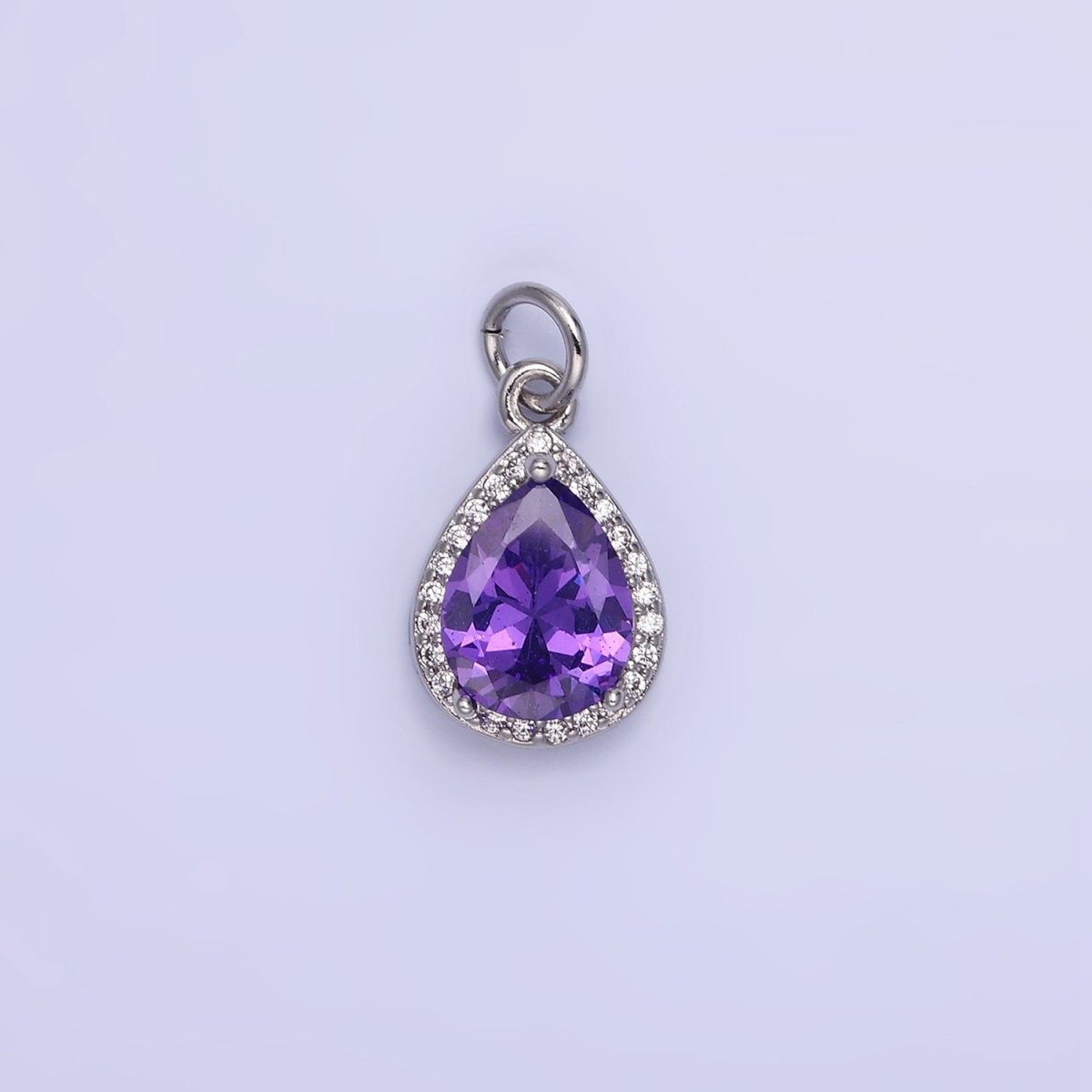 14K Gold Filled Birthstone CZ Teardrop Micro Paved Charm in Gold & Silver | W696 - W703, W751 - W757