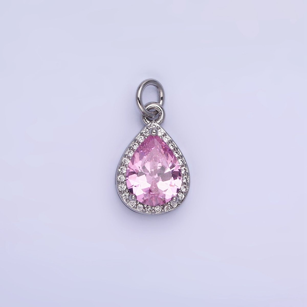 14K Gold Filled Birthstone CZ Teardrop Micro Paved Charm in Gold & Silver | W696 - W703, W751 - W757