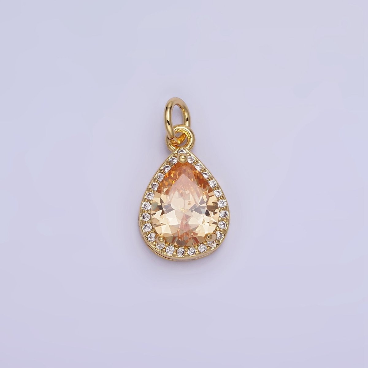 14K Gold Filled Birthstone CZ Teardrop Micro Paved Charm in Gold & Silver | W696 - W703, W751 - W757