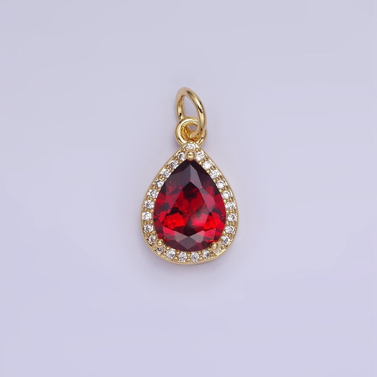 14K Gold Filled Birthstone CZ Teardrop Micro Paved Charm in Gold & Silver | W696 - W703, W751 - W757
