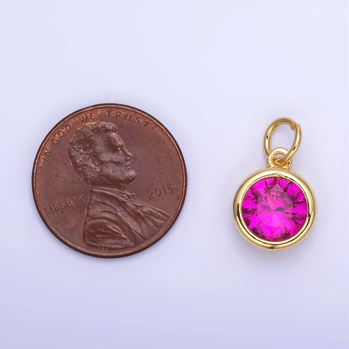 14K Gold Filled Birthstone Round Bezel Charm in Gold & Silver | AG788 - AG795