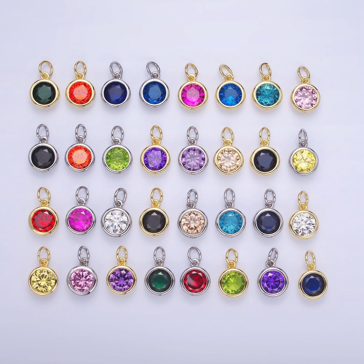 14K Gold Filled Birthstone Round Bezel Charm in Gold & Silver | AG788 - AG795