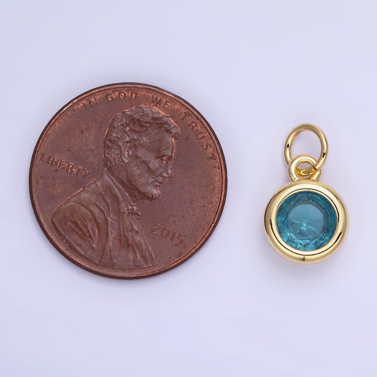 14K Gold Filled Birthstone Round CZ Bezel Charm in Gold & Silver | AG796 - AG811