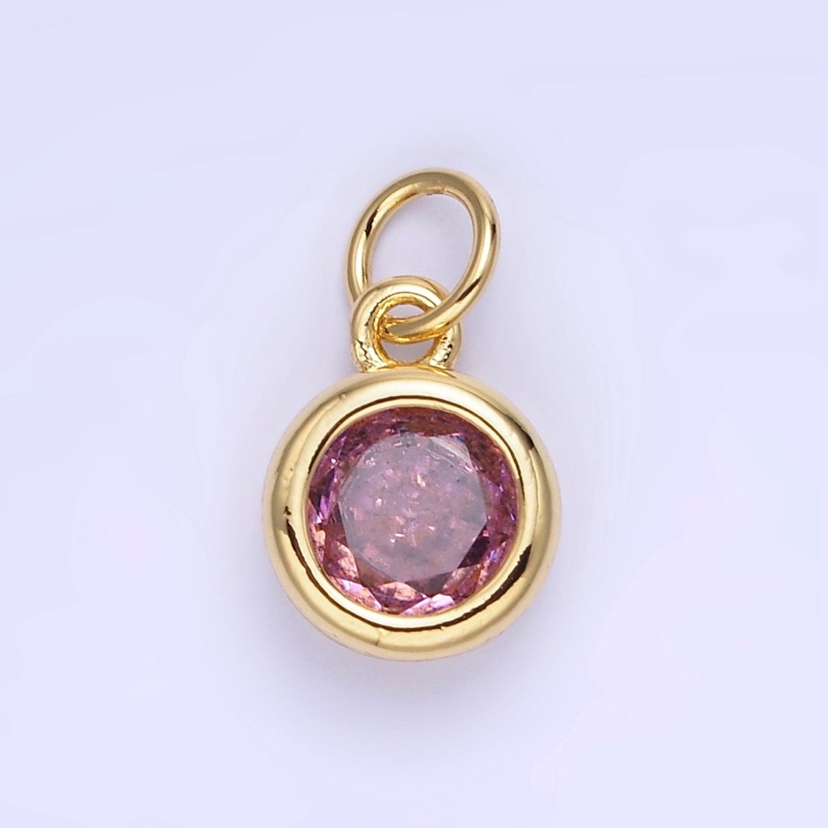 14K Gold Filled Birthstone Round CZ Bezel Charm in Gold & Silver | AG796 - AG811