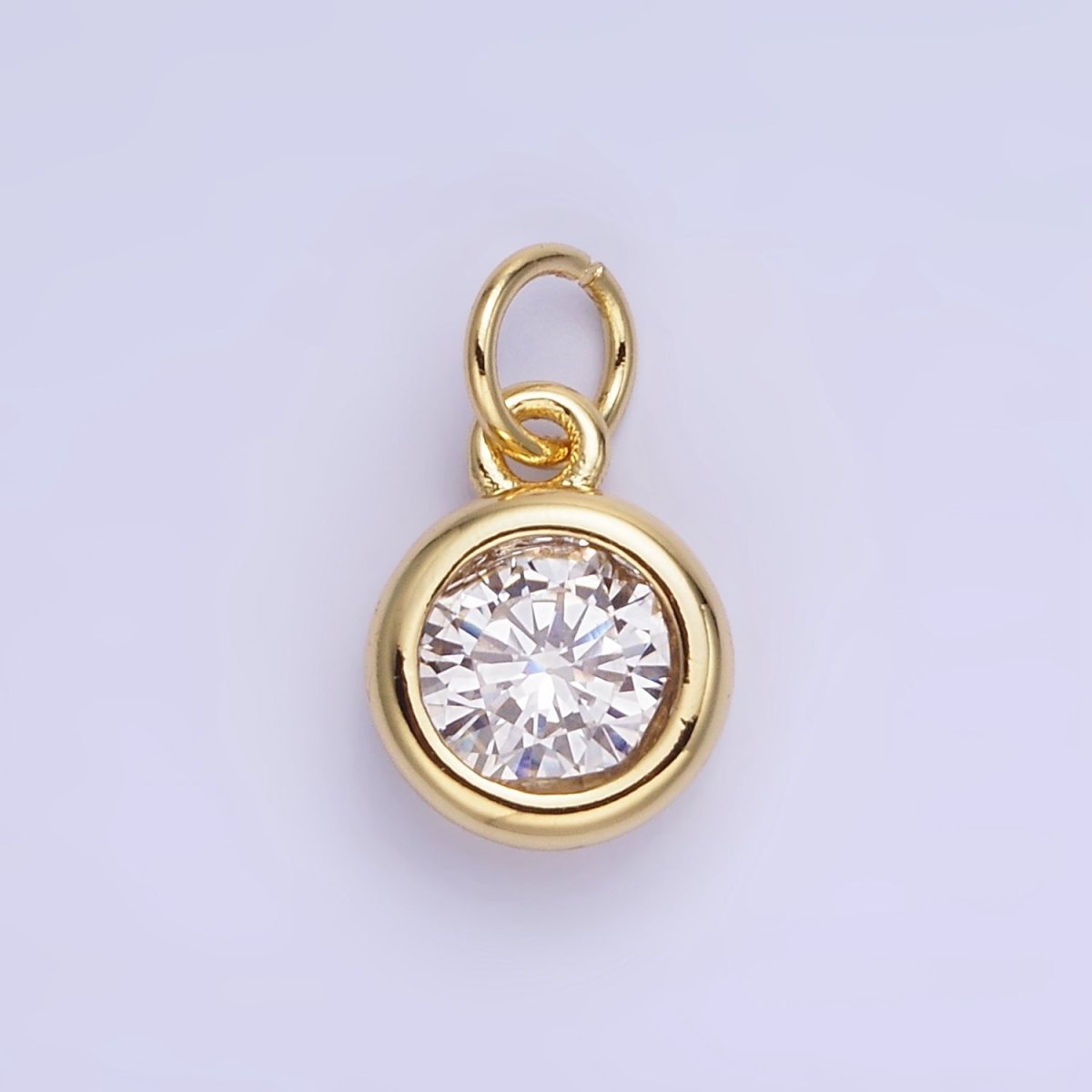 14K Gold Filled Birthstone Round CZ Bezel Charm in Gold & Silver | AG796 - AG811