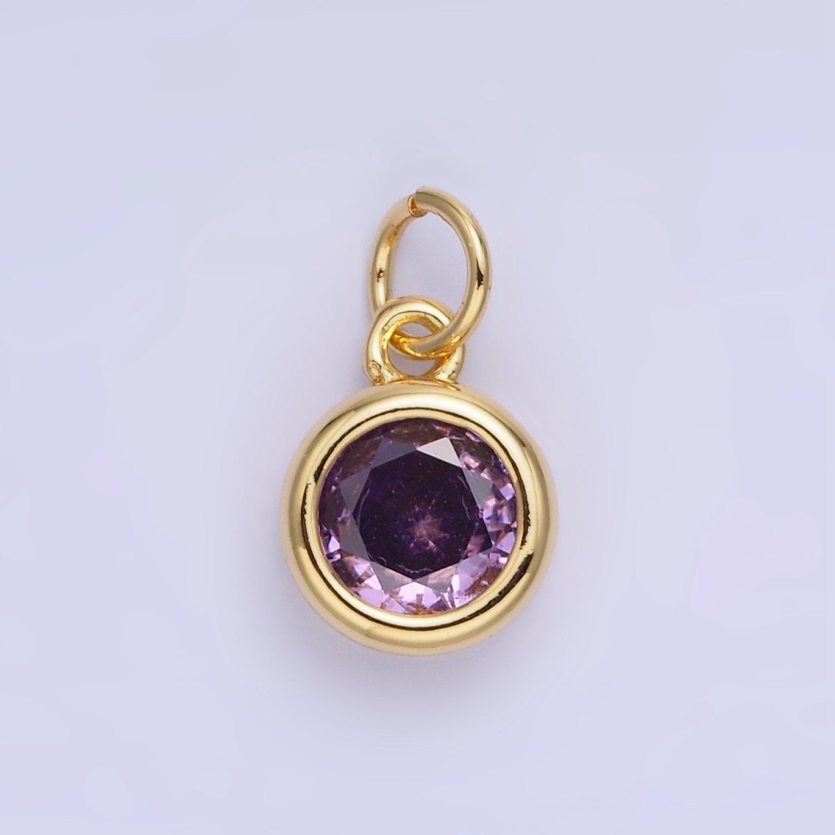 14K Gold Filled Birthstone Round CZ Bezel Charm in Gold & Silver | AG796 - AG811