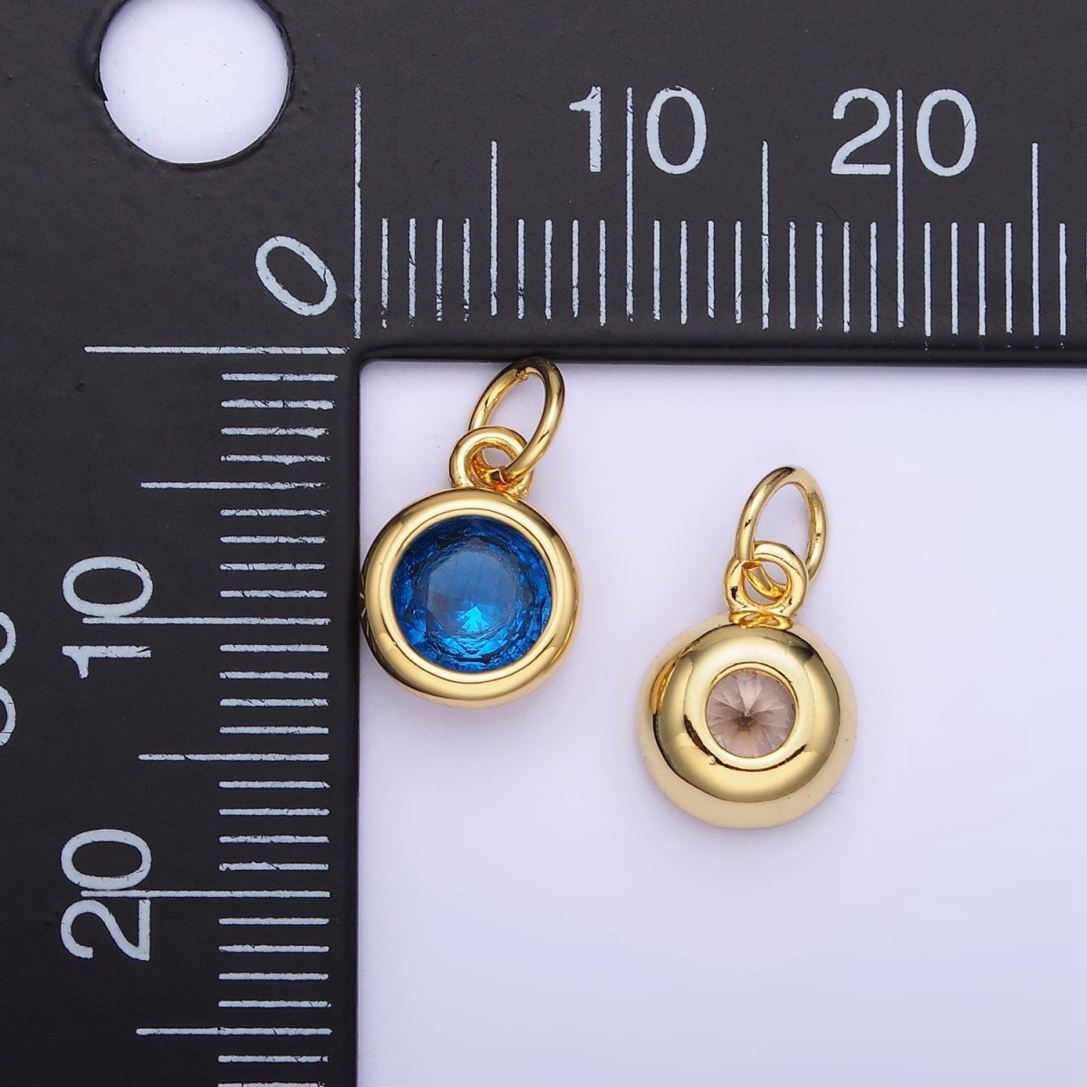 14K Gold Filled Birthstone Round CZ Bezel Charm in Gold & Silver | AG796 - AG811