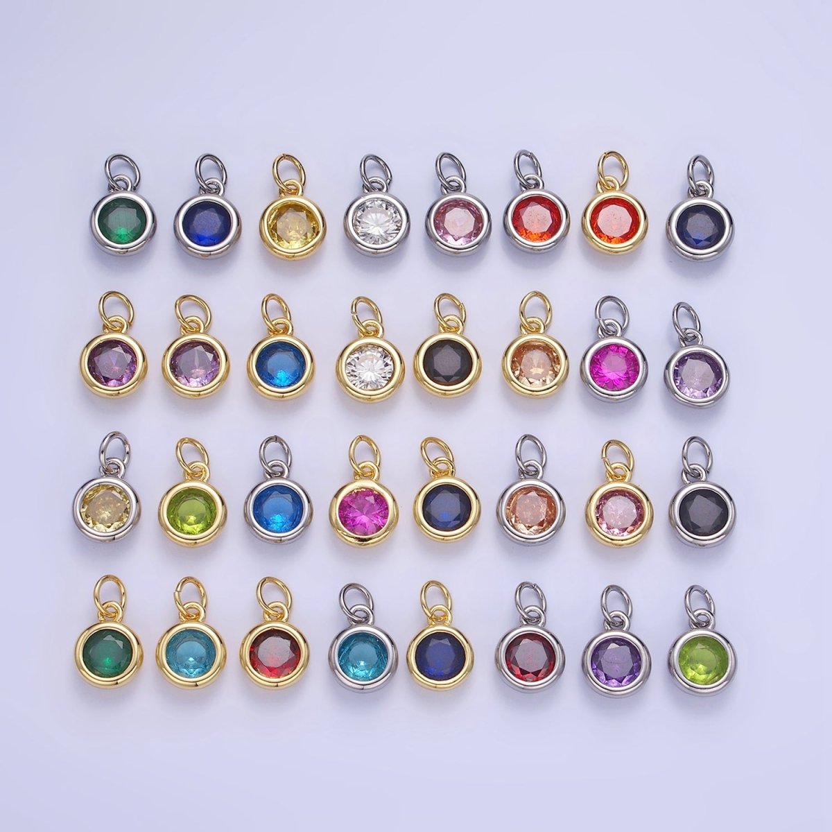 14K Gold Filled Birthstone Round CZ Bezel Charm in Gold & Silver | AG796 - AG811