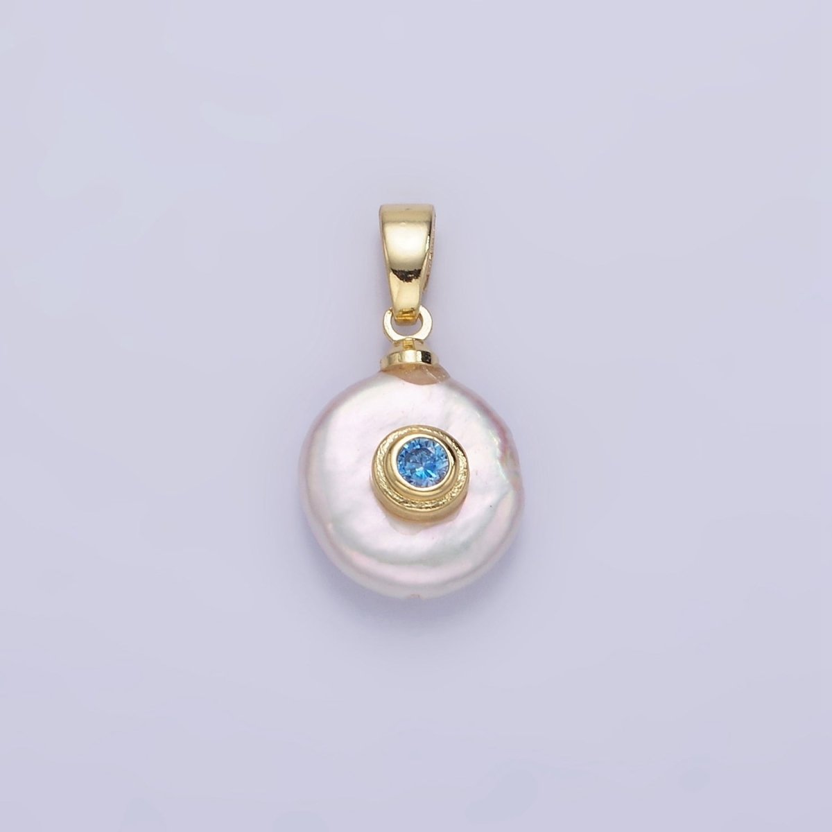 14K Gold Filled Birthstone Round CZ Freshwater Pearl Pendant | P1671 - P1674