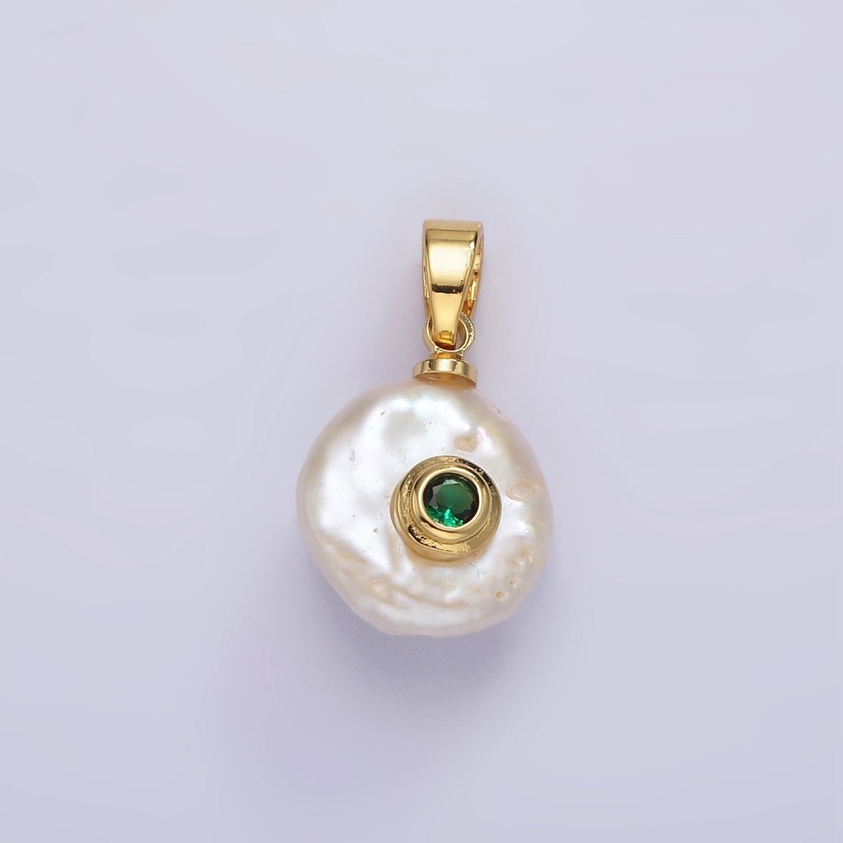 14K Gold Filled Birthstone Round CZ Freshwater Pearl Pendant | P1671 - P1674