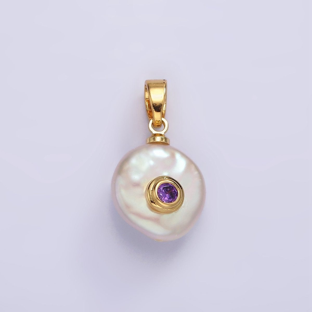 14K Gold Filled Birthstone Round CZ Freshwater Pearl Pendant | P1671 - P1674