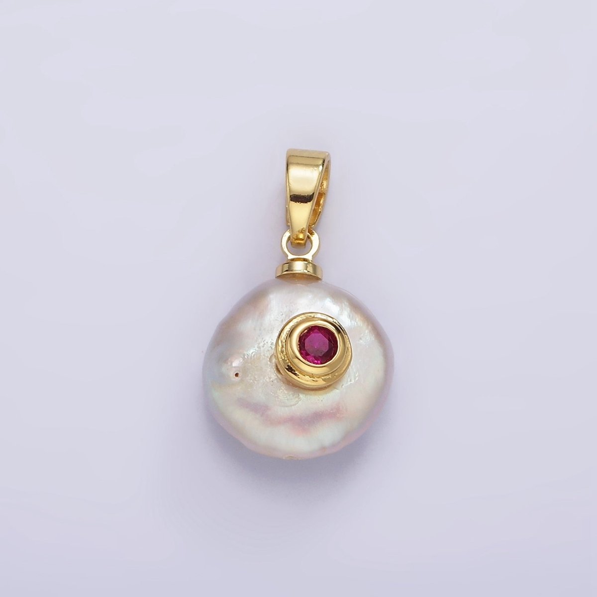 14K Gold Filled Birthstone Round CZ Freshwater Pearl Pendant | P1671 - P1674