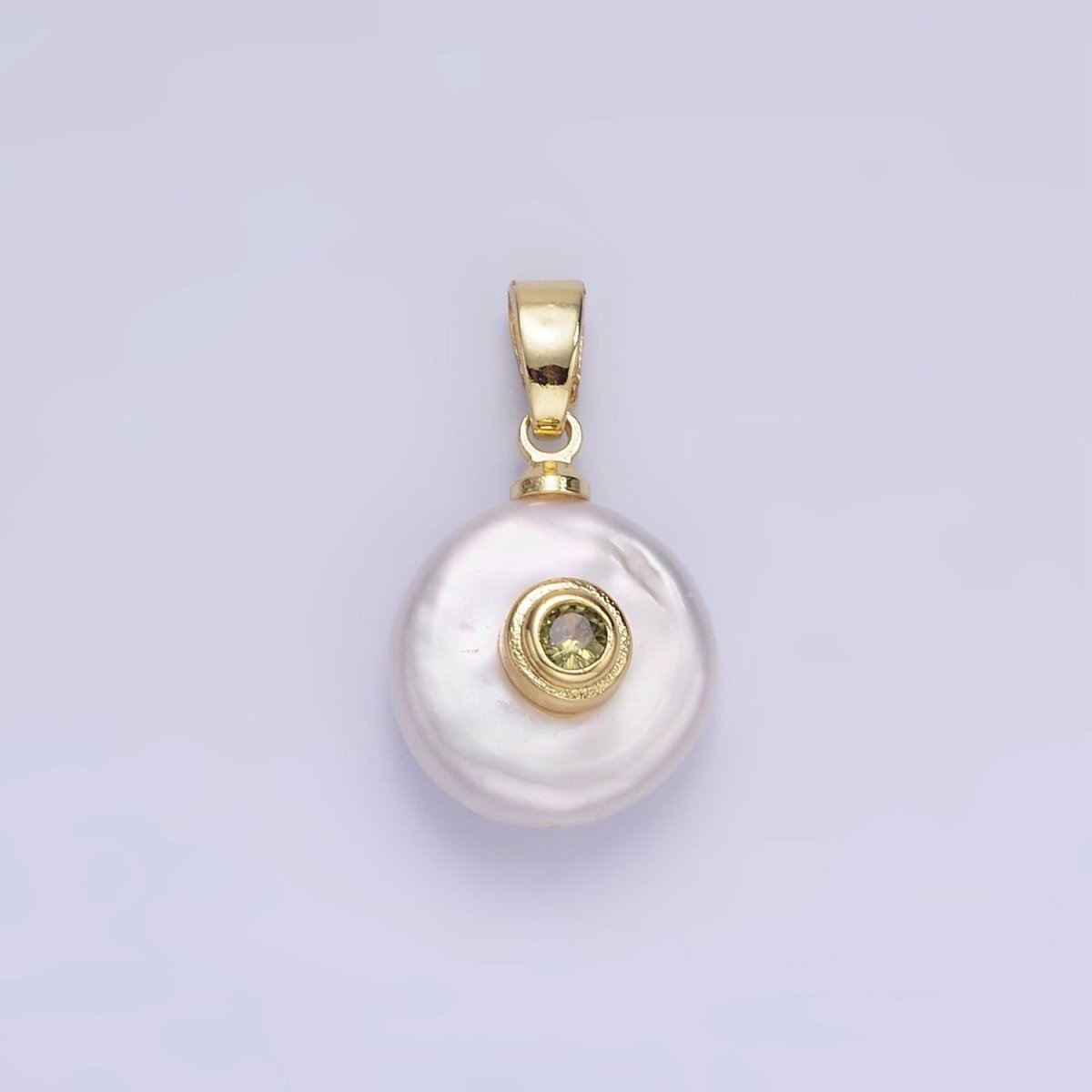 14K Gold Filled Birthstone Round CZ Freshwater Pearl Pendant | P1671 - P1674
