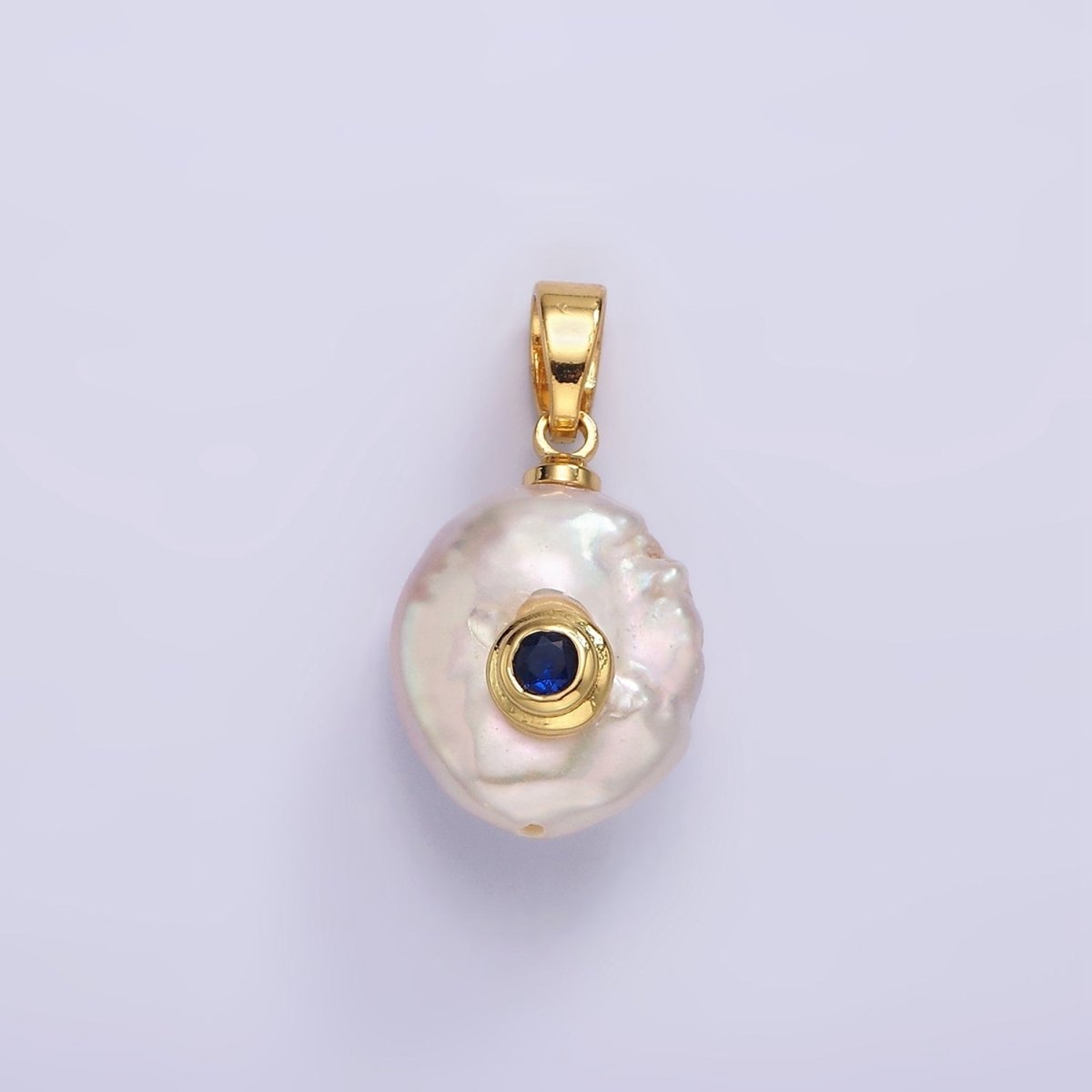 14K Gold Filled Birthstone Round CZ Freshwater Pearl Pendant | P1671 - P1674