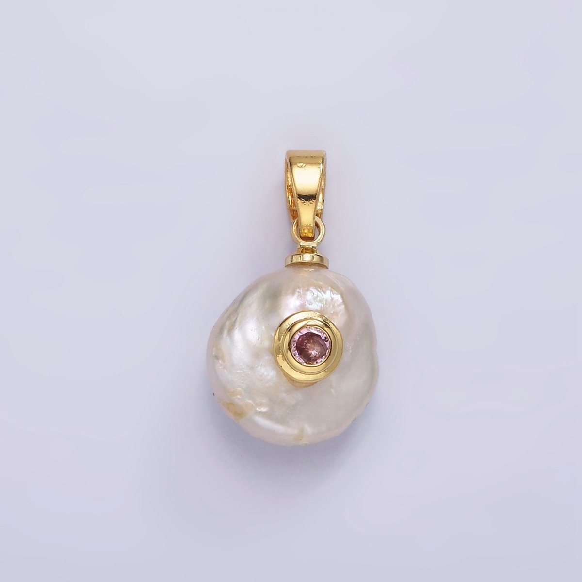 14K Gold Filled Birthstone Round CZ Freshwater Pearl Pendant | P1671 - P1674