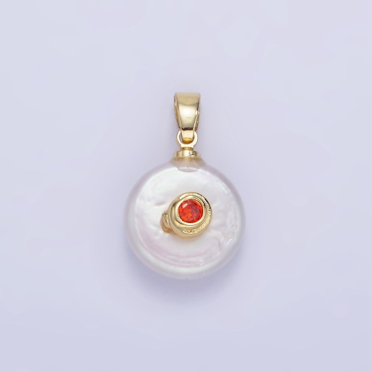 14K Gold Filled Birthstone Round CZ Freshwater Pearl Pendant | P1671 - P1674
