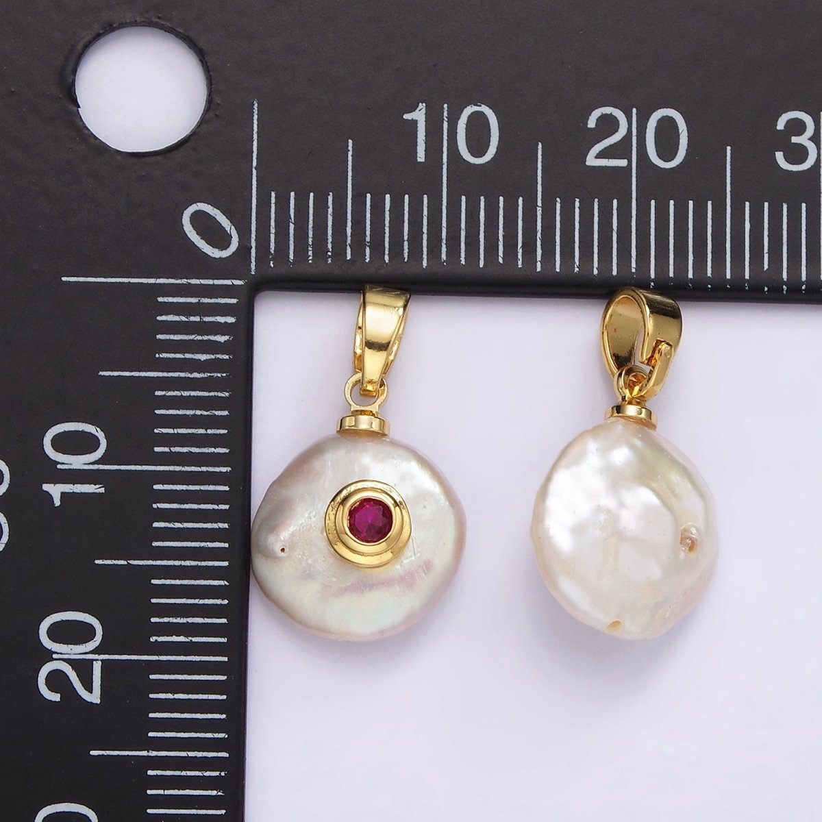 14K Gold Filled Birthstone Round CZ Freshwater Pearl Pendant | P1671 - P1674