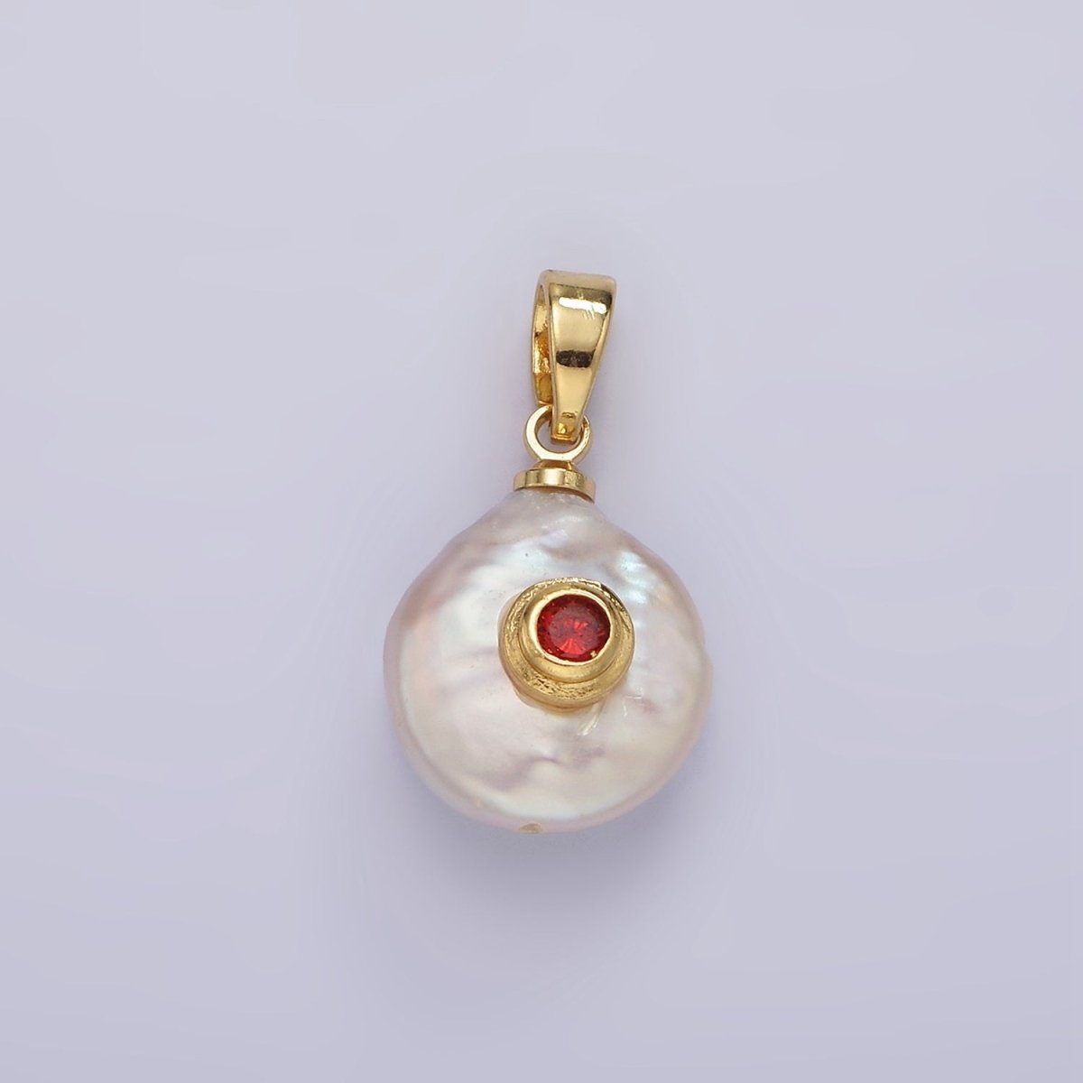 14K Gold Filled Birthstone Round CZ Freshwater Pearl Pendant | P1671 - P1674