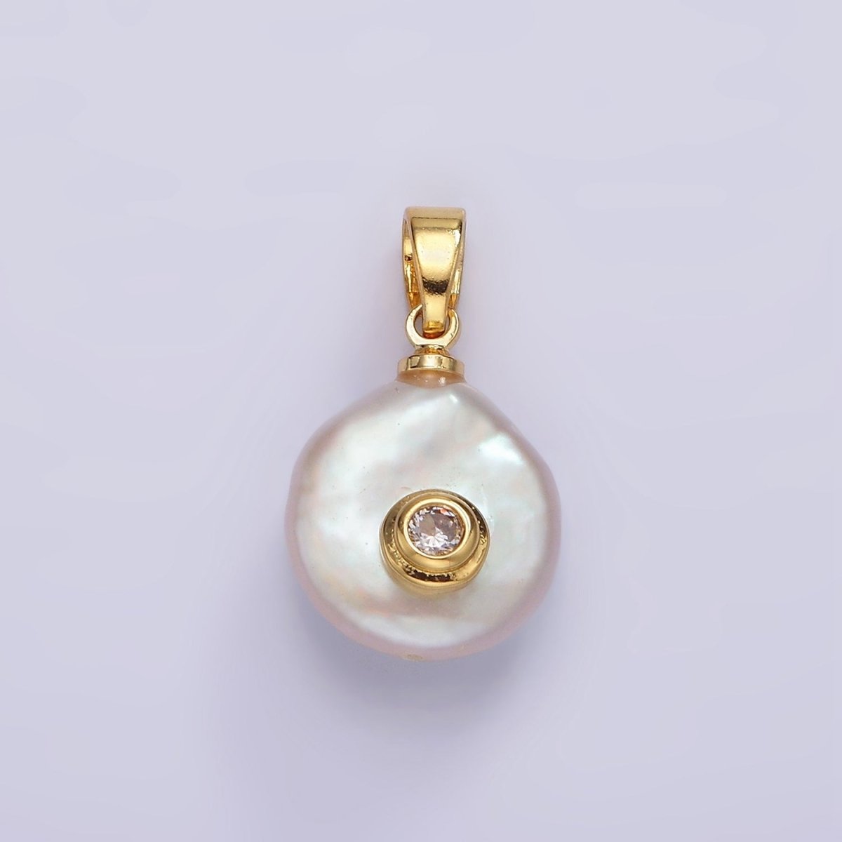 14K Gold Filled Birthstone Round CZ Freshwater Pearl Pendant | P1671 - P1674