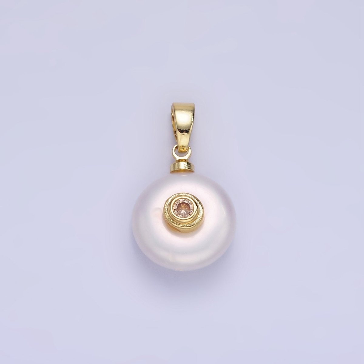 14K Gold Filled Birthstone Round CZ Freshwater Pearl Pendant | P1671 - P1674