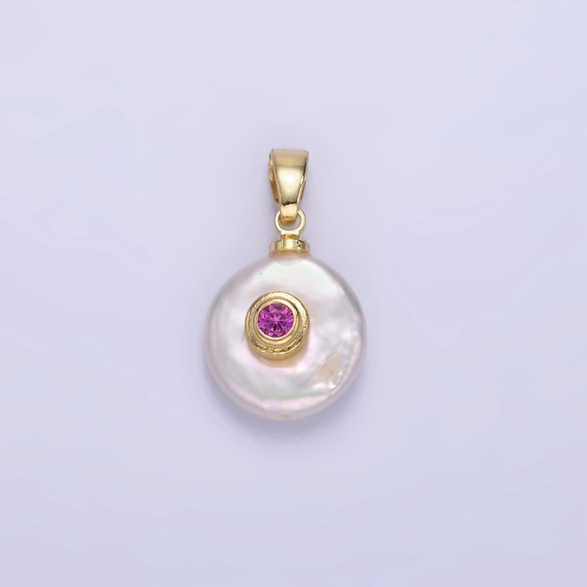 14K Gold Filled Birthstone Round CZ Freshwater Pearl Pendant | P1671 - P1674