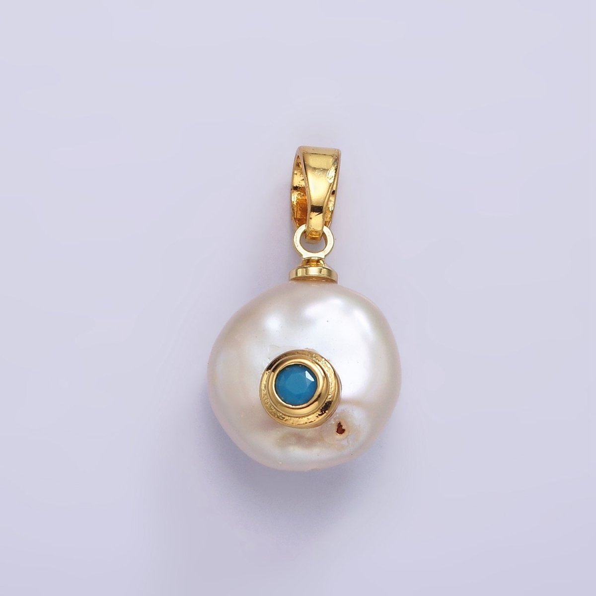14K Gold Filled Birthstone Round CZ Freshwater Pearl Pendant | P1671 - P1674