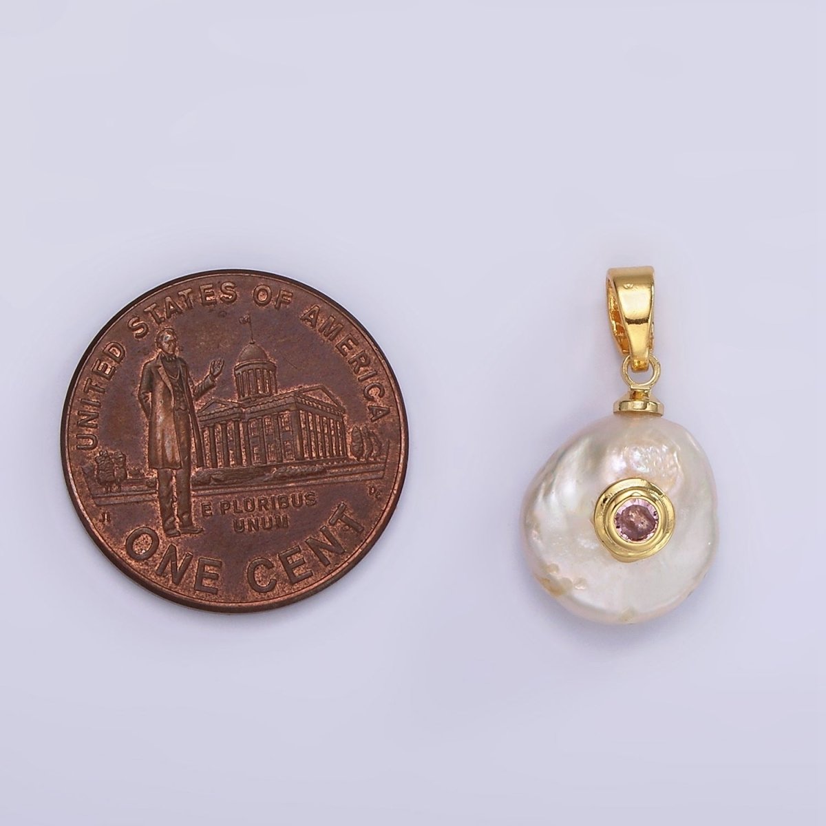 14K Gold Filled Birthstone Round CZ Freshwater Pearl Pendant | P1671 - P1674
