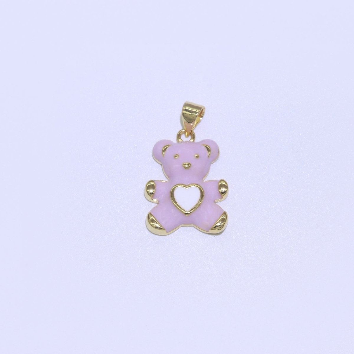 14K Gold Filled Black, Blue, Navy, Orange, Pink, Purple, Red, Teal, White, Yellow Teddy Bear Heart Enamel Pendant | AA765 - AA774