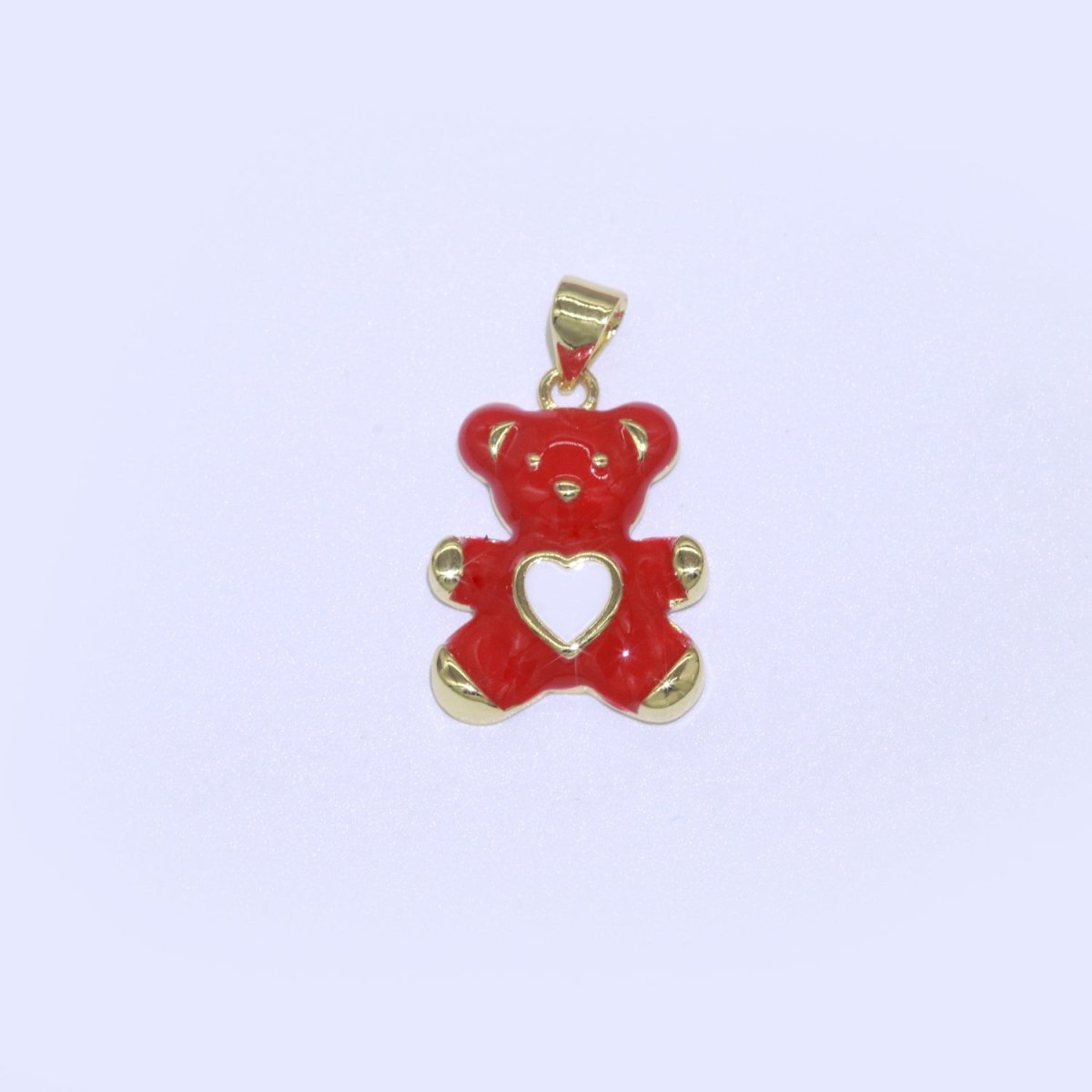 14K Gold Filled Black, Blue, Navy, Orange, Pink, Purple, Red, Teal, White, Yellow Teddy Bear Heart Enamel Pendant | AA765 - AA774