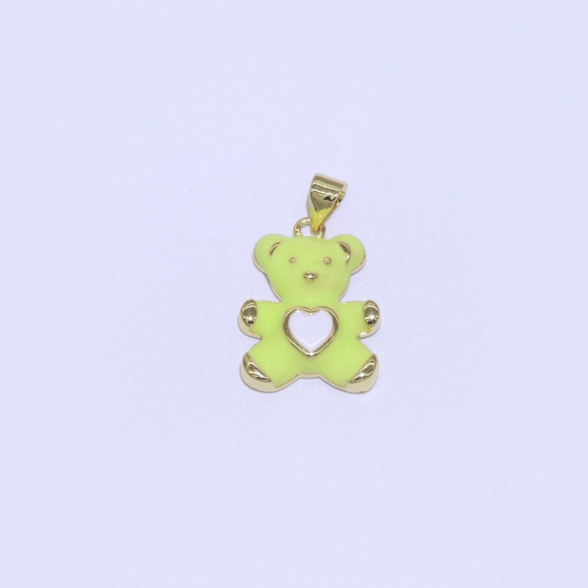 14K Gold Filled Black, Blue, Navy, Orange, Pink, Purple, Red, Teal, White, Yellow Teddy Bear Heart Enamel Pendant | AA765 - AA774