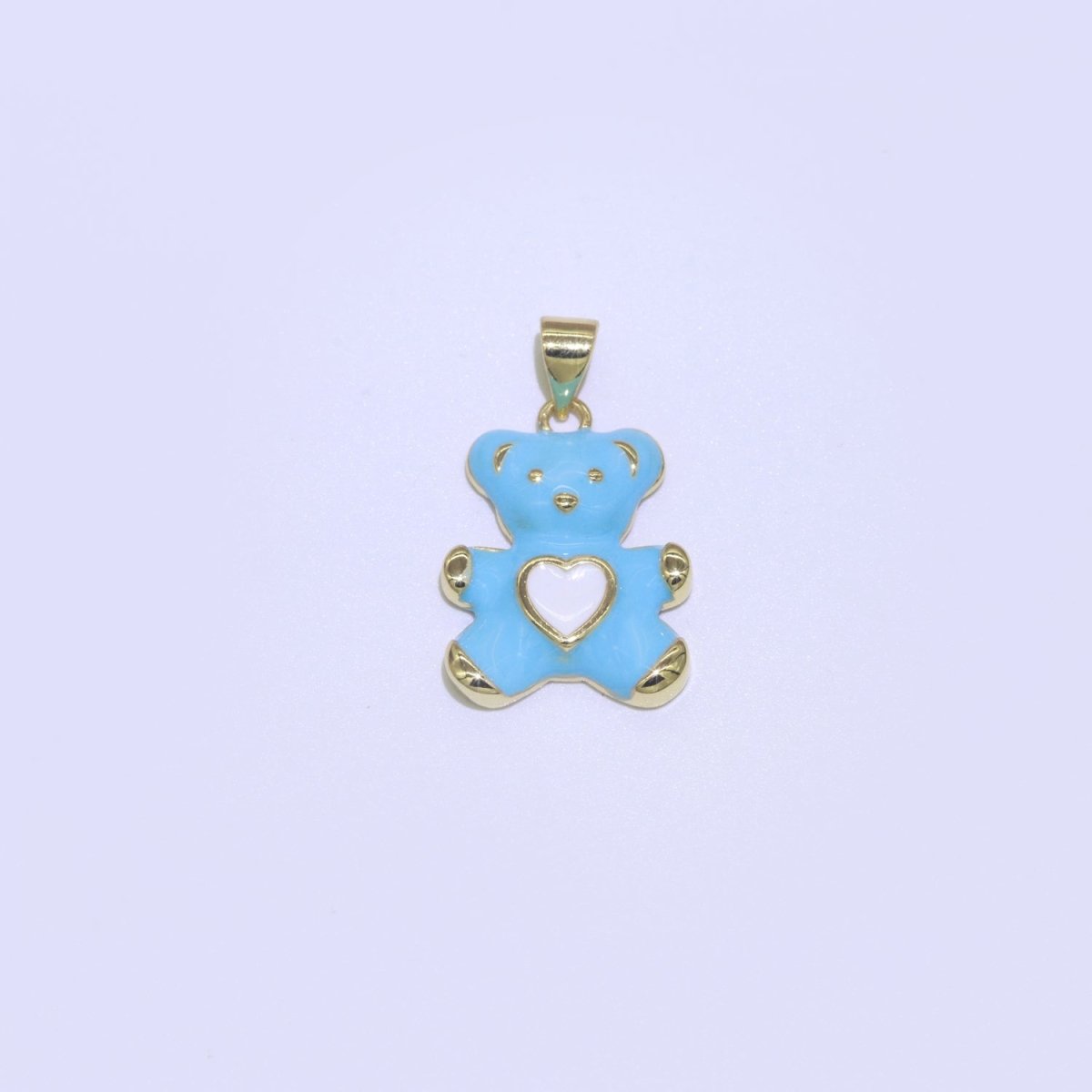 14K Gold Filled Black, Blue, Navy, Orange, Pink, Purple, Red, Teal, White, Yellow Teddy Bear Heart Enamel Pendant | AA765 - AA774