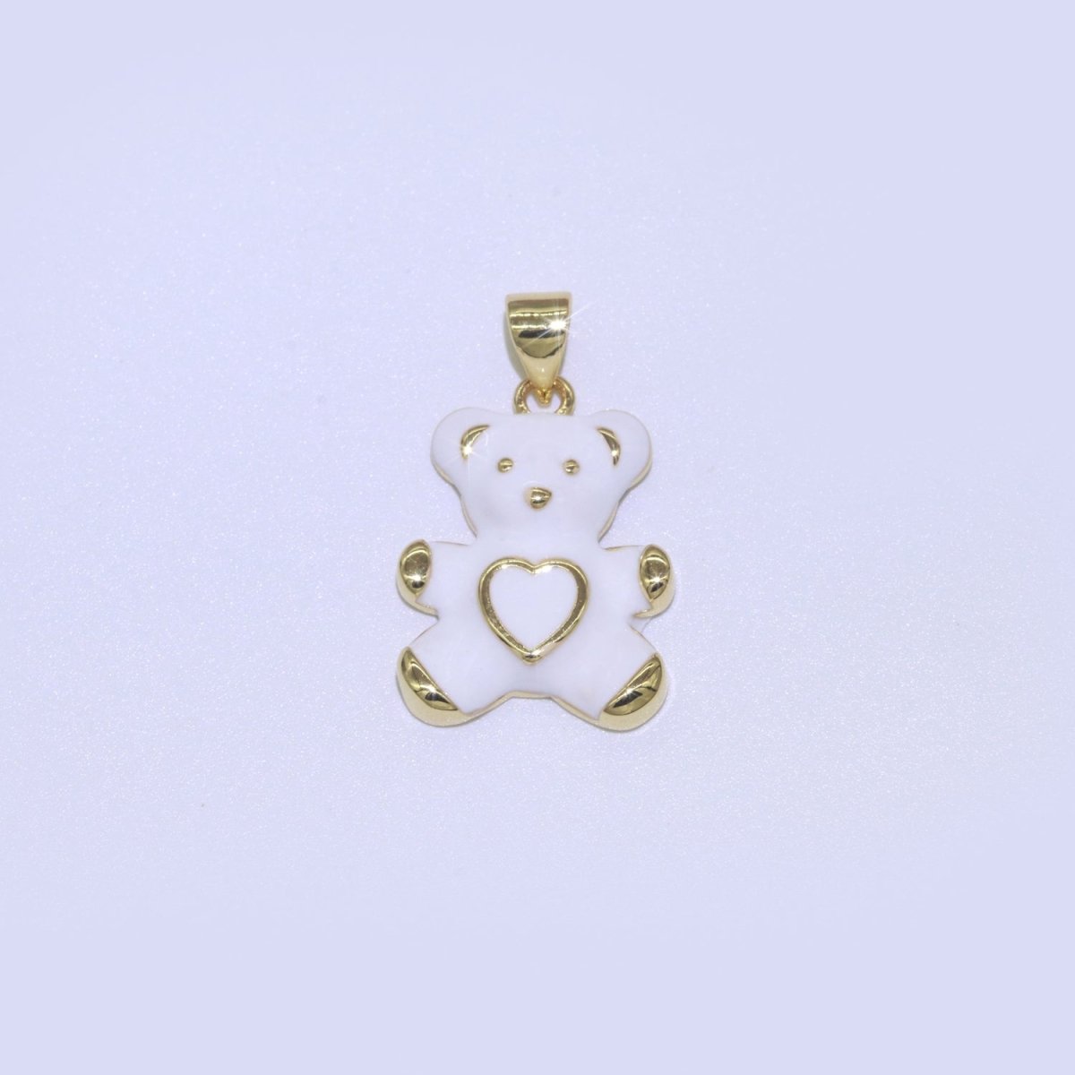 14K Gold Filled Black, Blue, Navy, Orange, Pink, Purple, Red, Teal, White, Yellow Teddy Bear Heart Enamel Pendant | AA765 - AA774