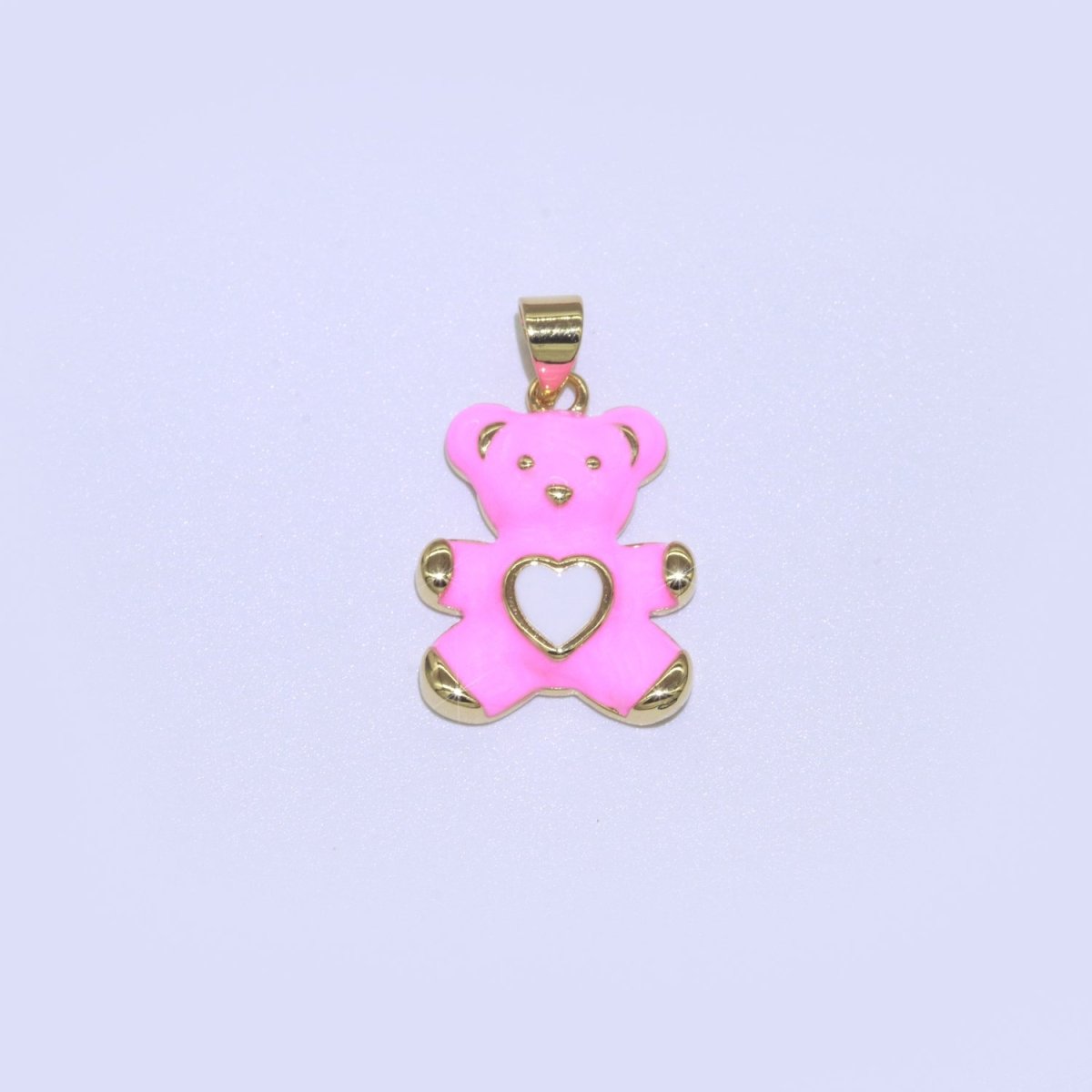 14K Gold Filled Black, Blue, Navy, Orange, Pink, Purple, Red, Teal, White, Yellow Teddy Bear Heart Enamel Pendant | AA765 - AA774