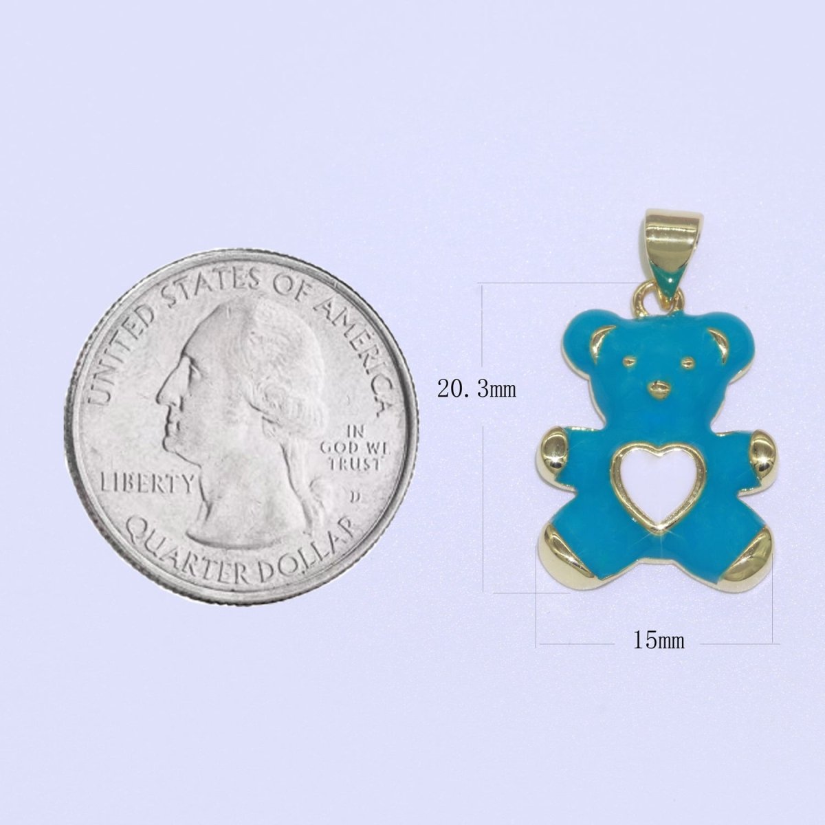 14K Gold Filled Black, Blue, Navy, Orange, Pink, Purple, Red, Teal, White, Yellow Teddy Bear Heart Enamel Pendant | AA765 - AA774