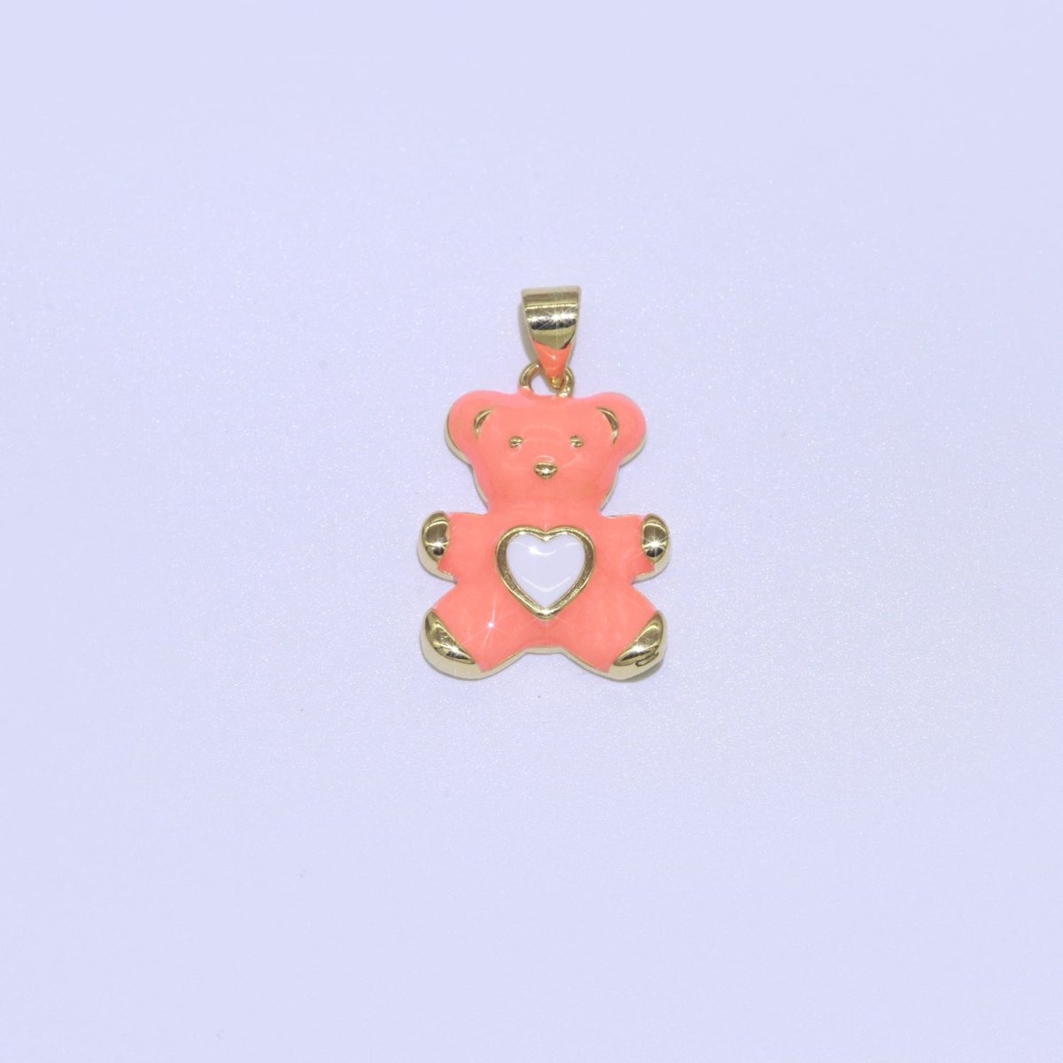 14K Gold Filled Black, Blue, Navy, Orange, Pink, Purple, Red, Teal, White, Yellow Teddy Bear Heart Enamel Pendant | AA765 - AA774