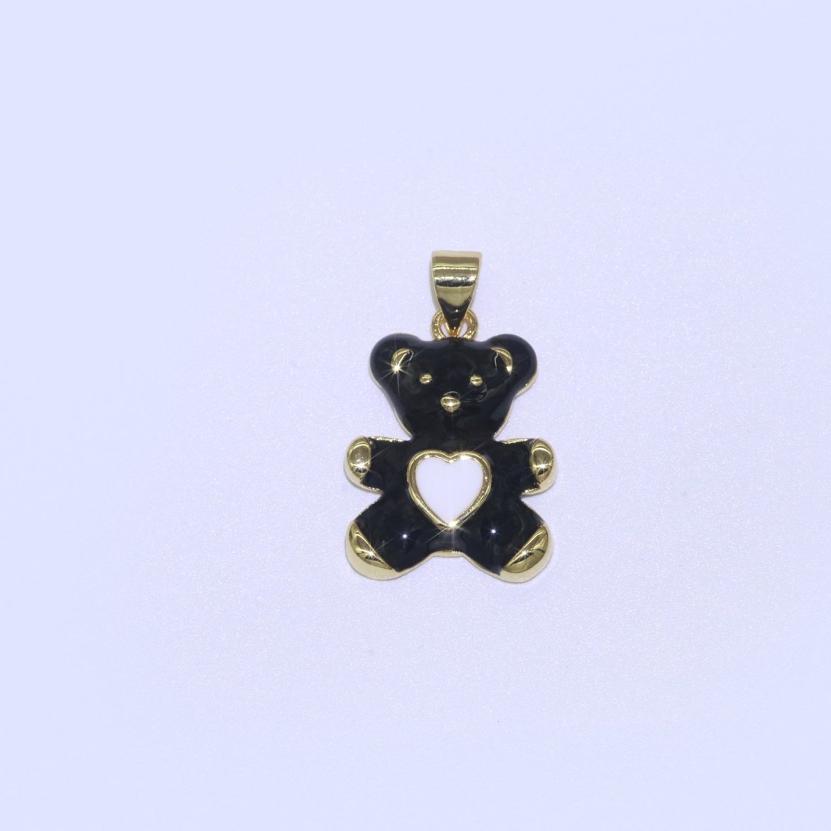 14K Gold Filled Black, Blue, Navy, Orange, Pink, Purple, Red, Teal, White, Yellow Teddy Bear Heart Enamel Pendant | AA765 - AA774