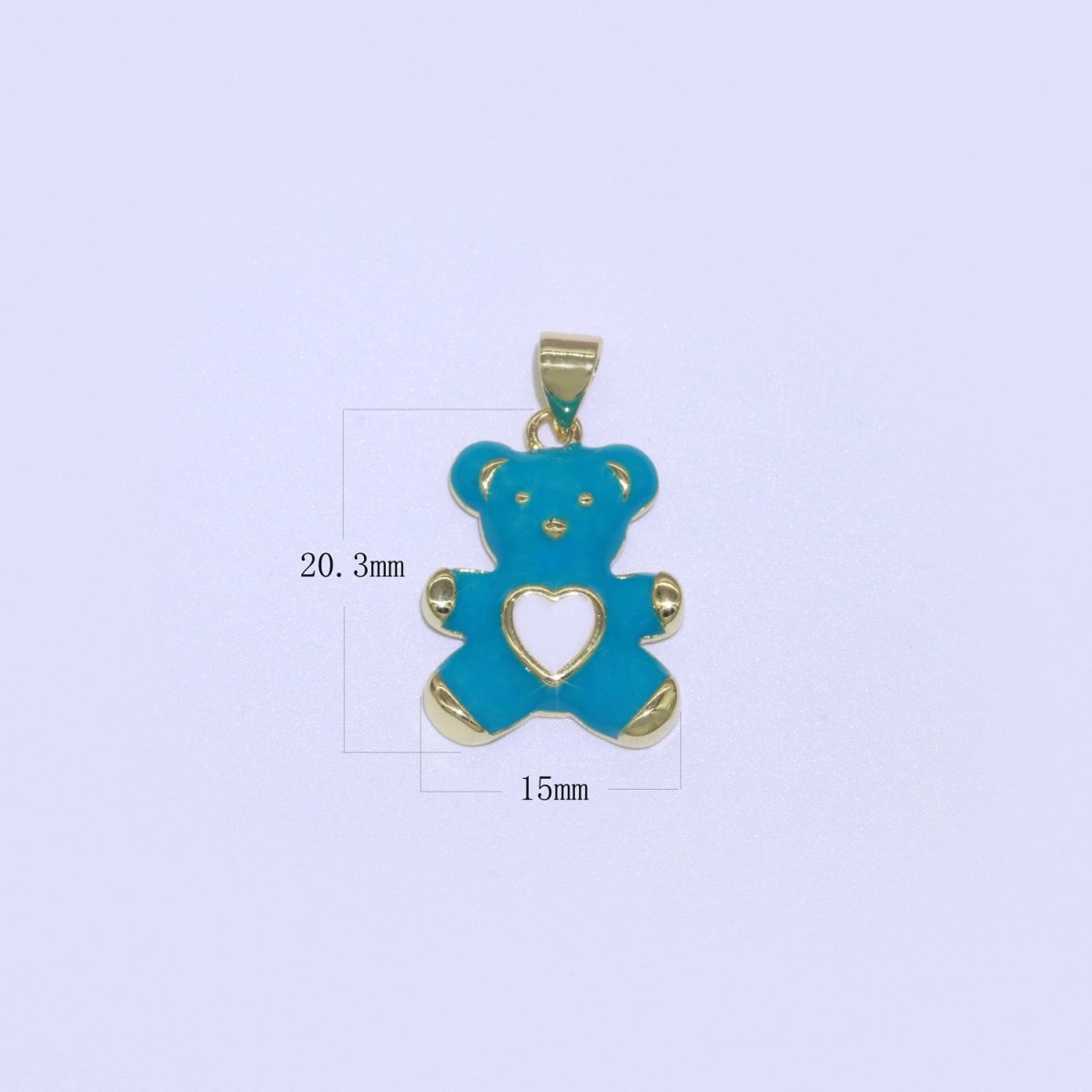 14K Gold Filled Black, Blue, Navy, Orange, Pink, Purple, Red, Teal, White, Yellow Teddy Bear Heart Enamel Pendant | AA765 - AA774