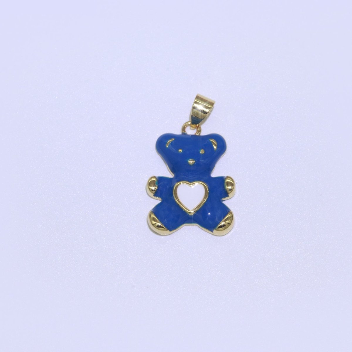 14K Gold Filled Black, Blue, Navy, Orange, Pink, Purple, Red, Teal, White, Yellow Teddy Bear Heart Enamel Pendant | AA765 - AA774