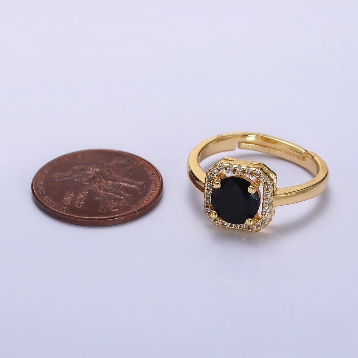 14K Gold Filled Black, Clear, Red CZ  Micro Paved Octagonal Solitaire Adjustable Ring | O-601 O-602 O-641
