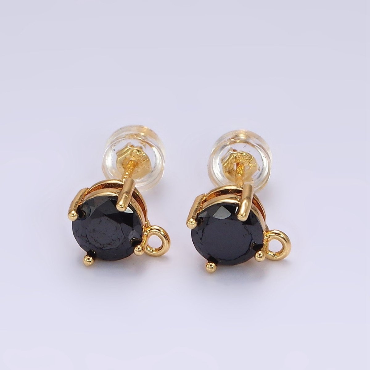 14K Gold Filled Black CZ Round Open Loop Stud Earrings | Z627 - DLUXCA