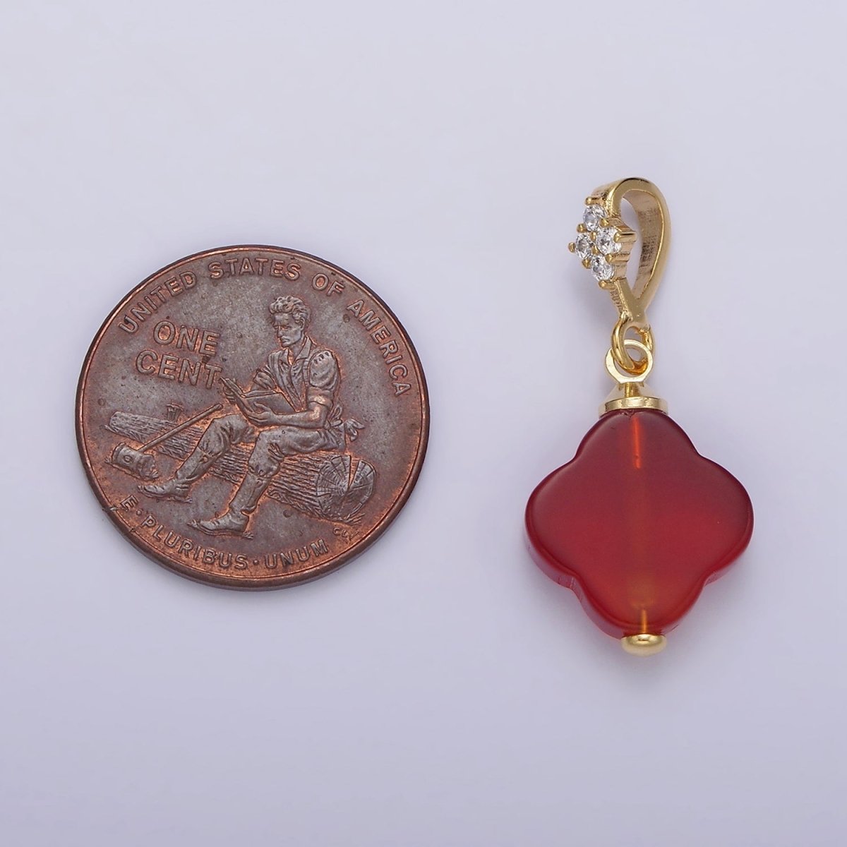 14K Gold Filled Black Onyx, Red Carnelian Quatrefoil Micro Paved CZ Bail Pendant | N1294 N1295