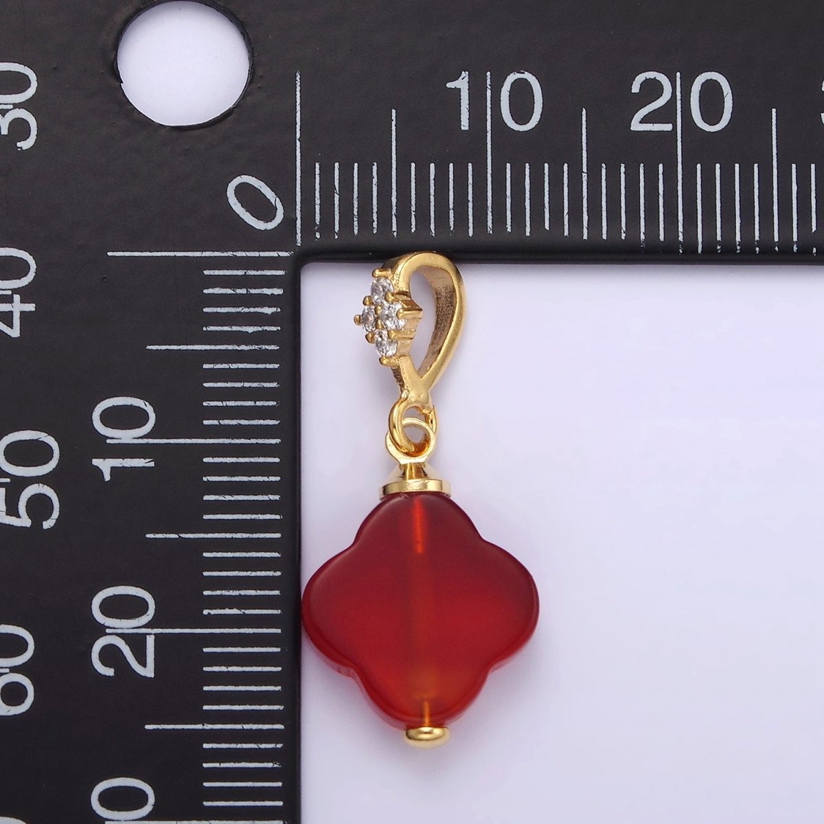 14K Gold Filled Black Onyx, Red Carnelian Quatrefoil Micro Paved CZ Bail Pendant | N1294 N1295