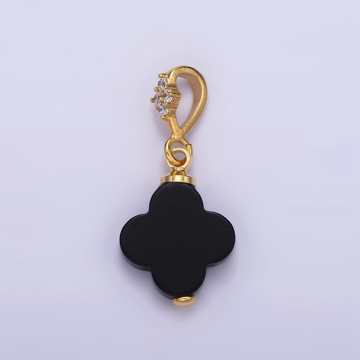 14K Gold Filled Black Onyx, Red Carnelian Quatrefoil Micro Paved CZ Bail Pendant | N1294 N1295