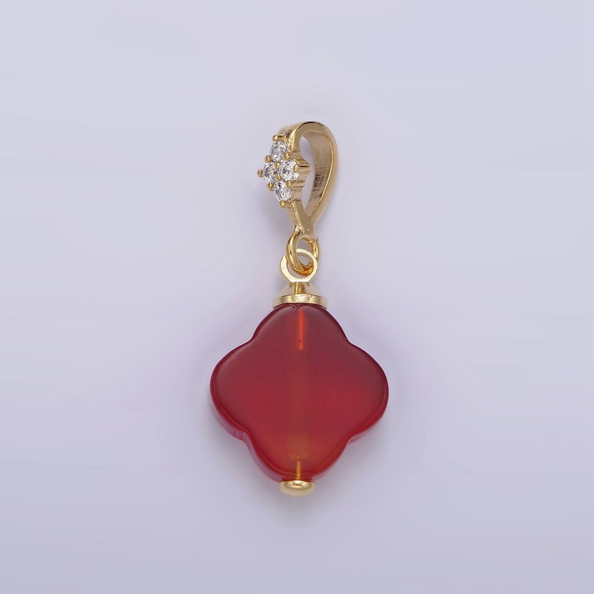 14K Gold Filled Black Onyx, Red Carnelian Quatrefoil Micro Paved CZ Bail Pendant | N1294 N1295