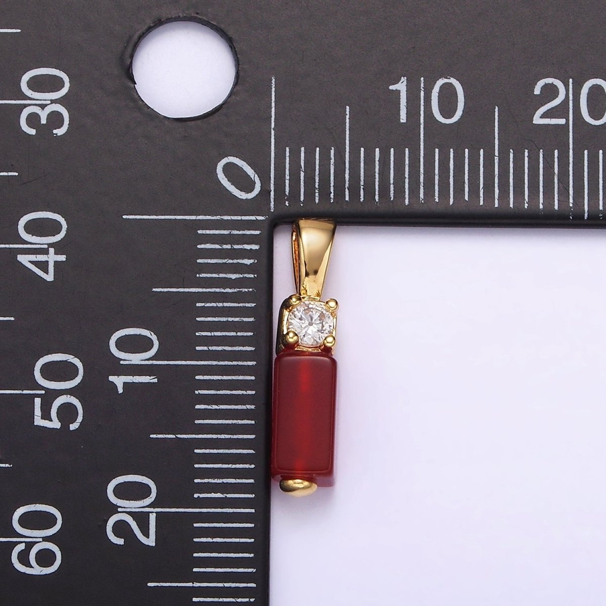 OS 14K Gold Filled Black Onyx, Red Carnelian Rectangular Bar Clear CZ Pendant | N1861