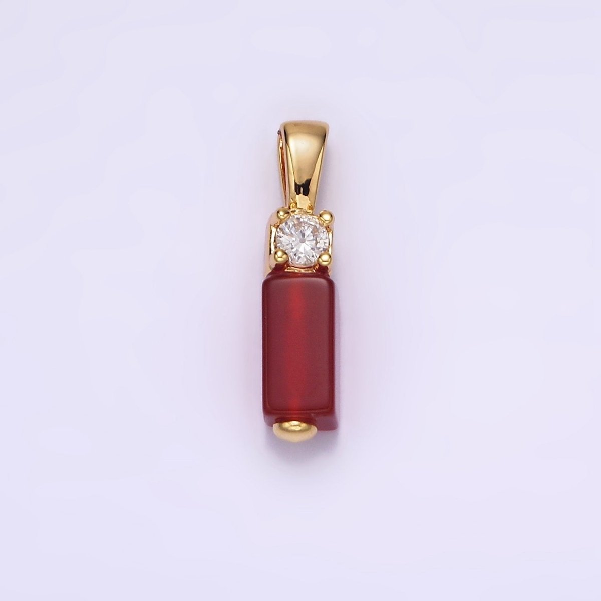 OS 14K Gold Filled Black Onyx, Red Carnelian Rectangular Bar Clear CZ Pendant | N1861
