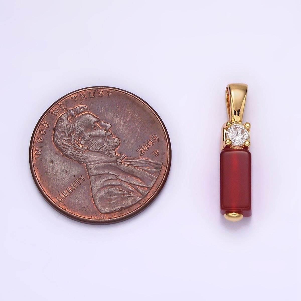 OS 14K Gold Filled Black Onyx, Red Carnelian Rectangular Bar Clear CZ Pendant | N1861