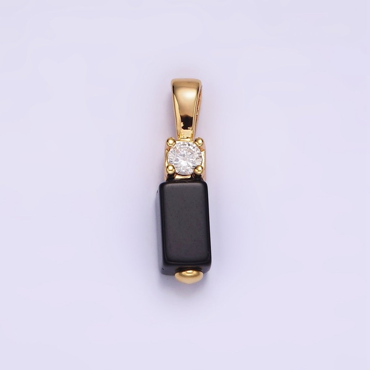 OS 14K Gold Filled Black Onyx, Red Carnelian Rectangular Bar Clear CZ Pendant | N1861