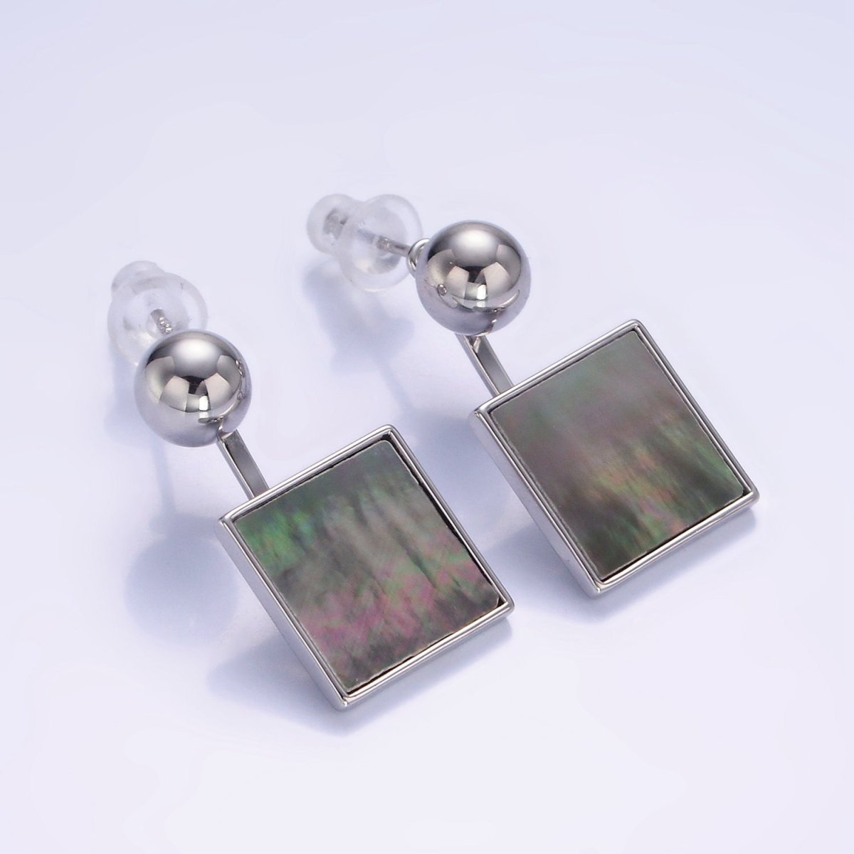14K Gold Filled Black Shell Pearl Square Drop Round Stud Earrings in Gold & Silver | AE490 AE491